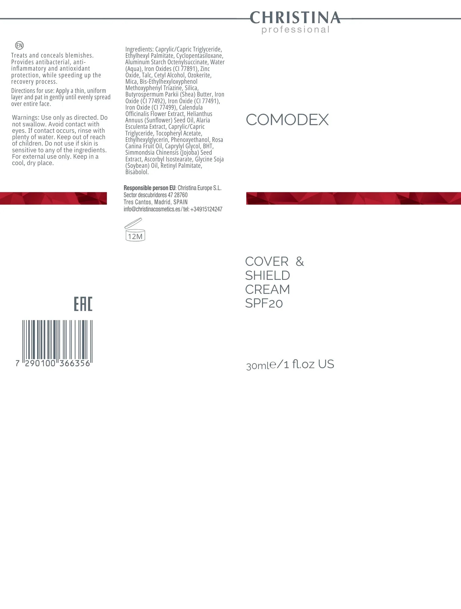 Christina Comodex Cover & Shield Cream SPF 20 – krem z filtrem – SPF – na trądzik