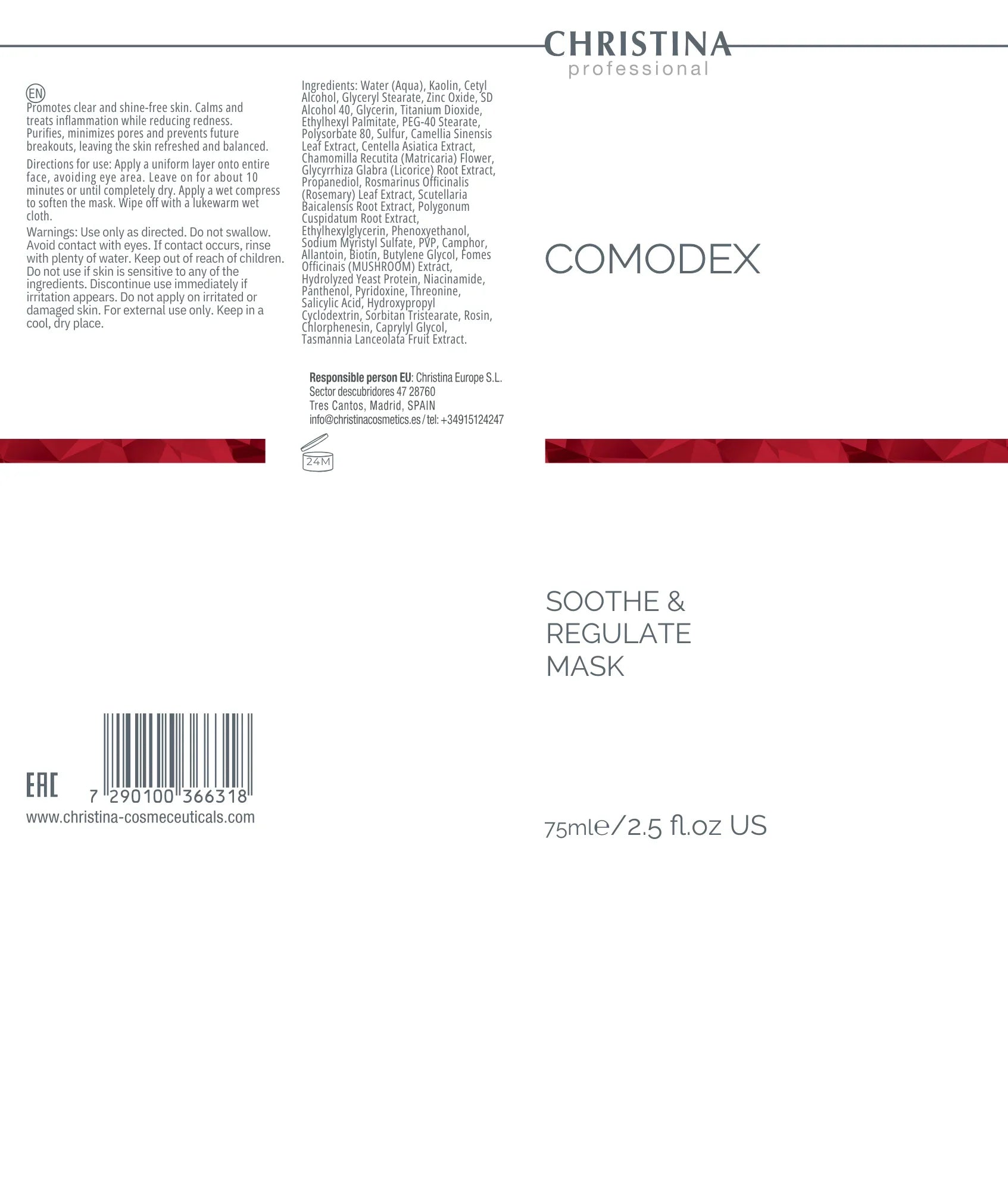 Christina Comodex Soothe & Regulate Mask – maska do twarzy – na trądzik – na cerę naczynkową – mask