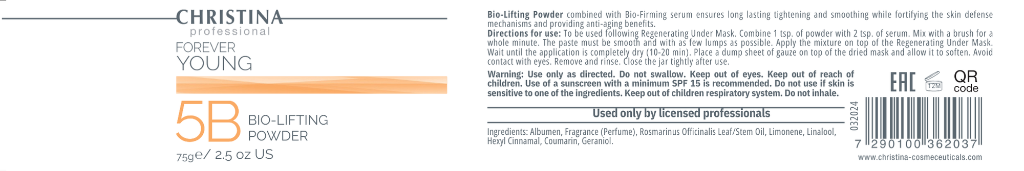 Forever Young Bio Lifting Powder - Wzmacniający bioproszek liftingujący (krok 5B), 75 g do liftingu i wygładzania skóry.