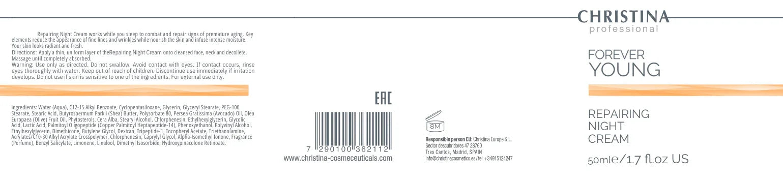 Forever Young Repairing Night Cream Christina - profesjonalny krem naprawczy na noc z peptydami dla kobiet dojrzałej cery