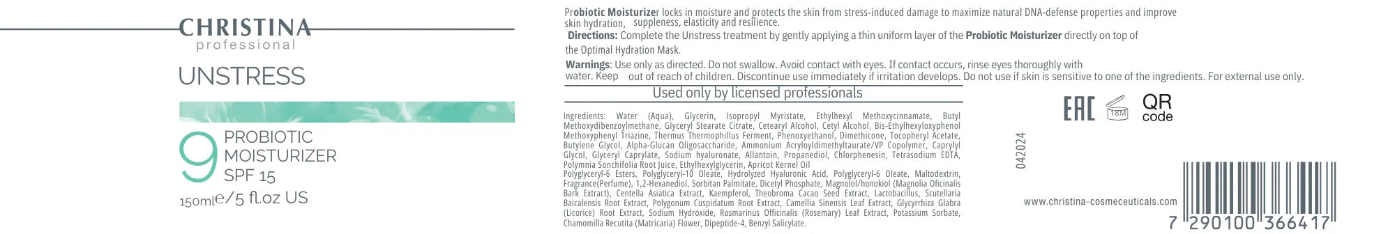 Christina Unstress Step 9: ProBiotic Moisturizer spf 15 – SPF – na cerę naczynkową