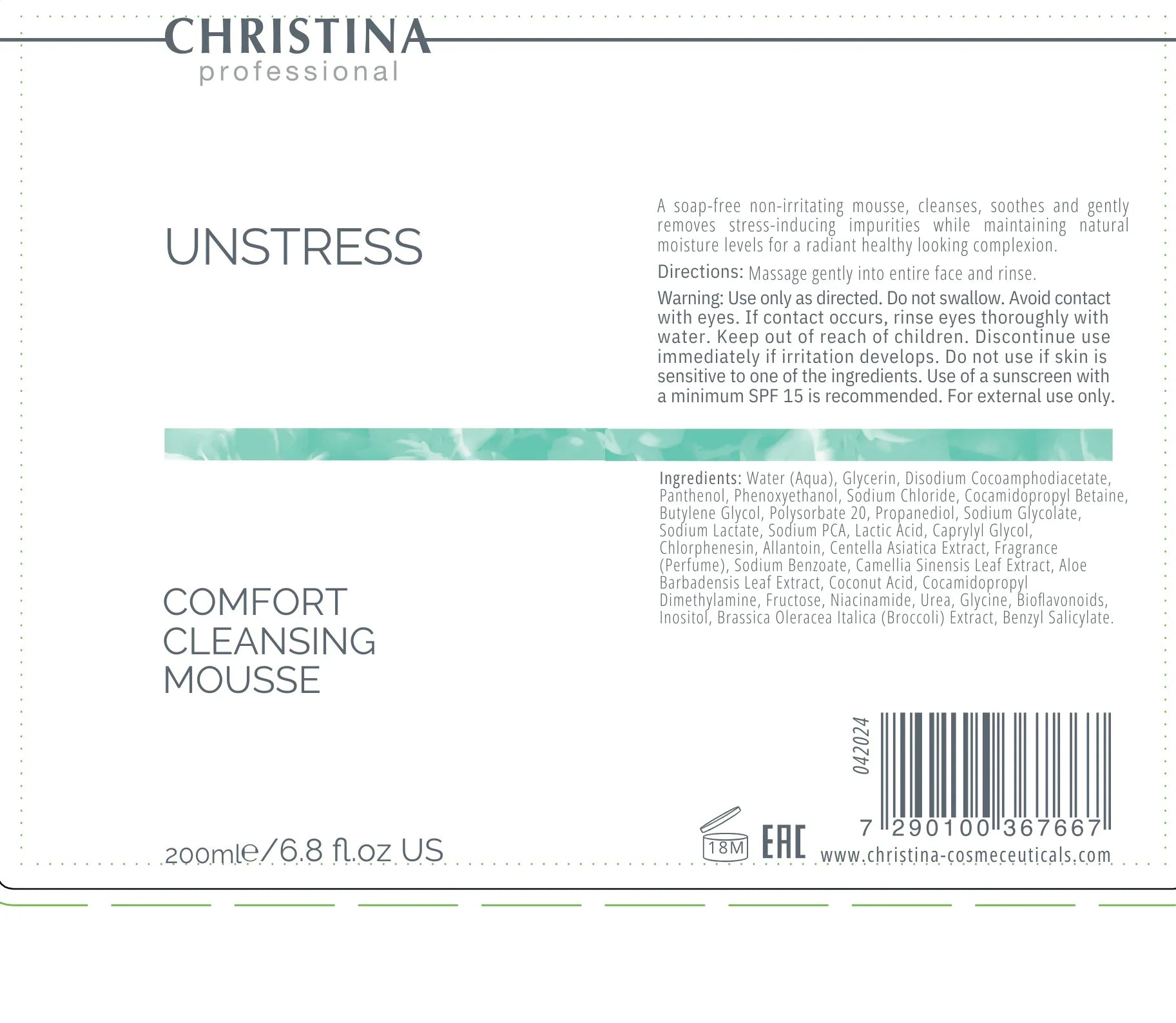 Christina Unstress Comfort Cleansing Mousse – na trądzik – na cerę naczynkową