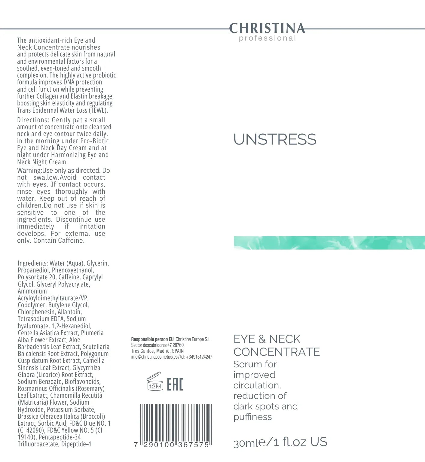 Christina Unstress Eye and Neck Concentrate – pielęgnacja szyi i dekoltu – na cerę naczynkową – cream
