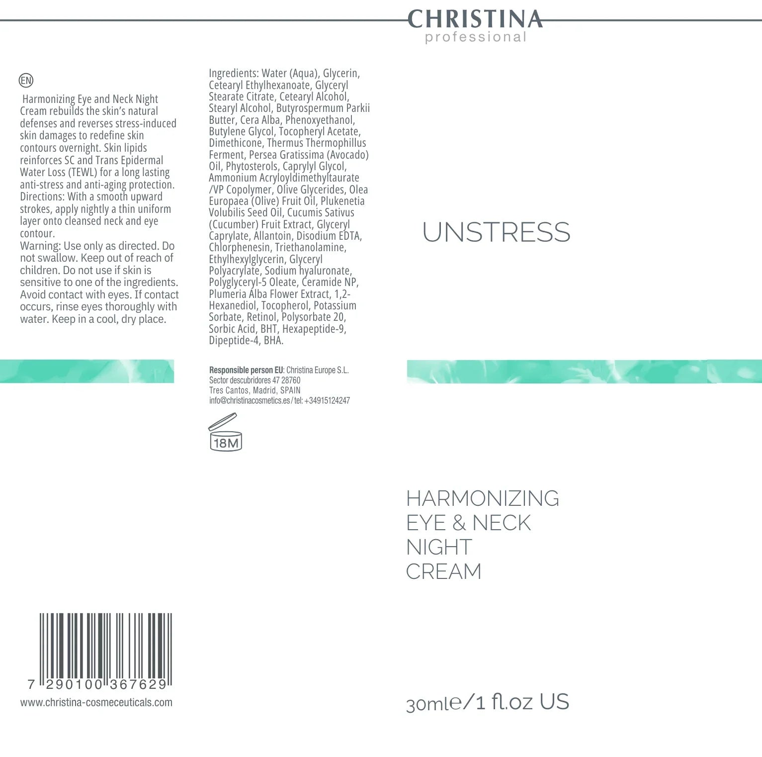 Christina Unstress Harmonizing Eye & Neck Night Cream – pielęgnacja szyi i dekoltu – retinol – na cerę naczynkową – cream