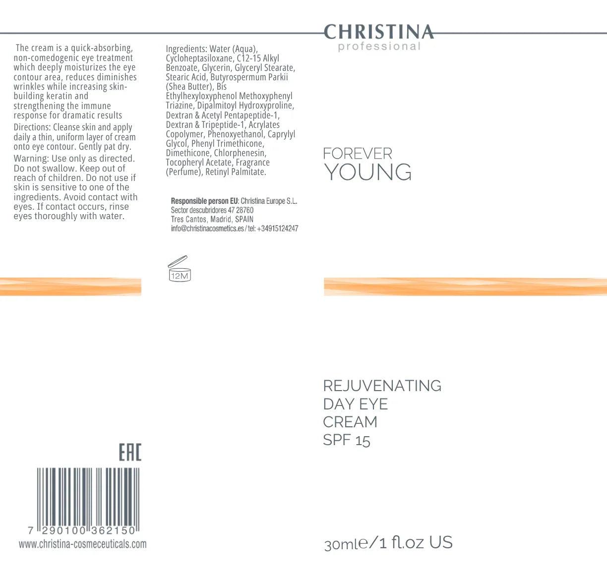 orever Young Day Eye Cream Christina z SPF 15 - odnawiający krem pod oczy z retinolem redukujący zmarszczki i cienie